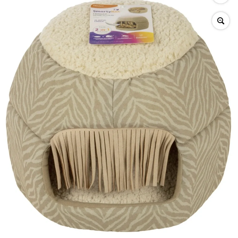 2 In 1 SmartyKat Fringed Honeycomb Convertible Cat Bed Pop Up Or Push Down Tiger